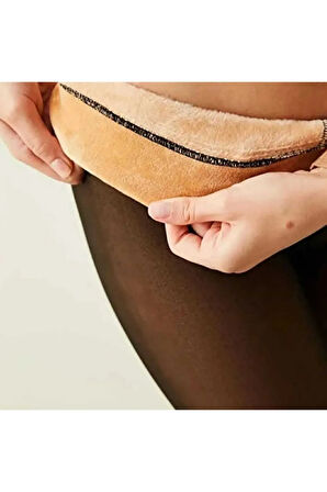 Içi Polarlı Dokuma Ten Görünümlü Siyah Thermal Külotlu Çorap