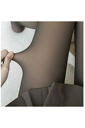 Içi Polarlı Dokuma Ten Görünümlü Siyah Thermal Külotlu Çorap