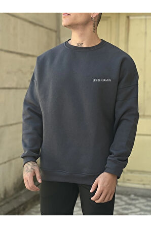 Oversize Les Baskılı 3 Iplik %100 Pamuk Sweatshirt