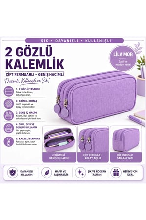 Şık Çift Fermuarlı 2 Gözlü Kalemlik, Pratik ve Modern Tasarım