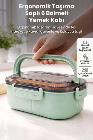 6 Bölmeli Taşınabilir Yemek Kabı Beslenme Kutusu Saklama Kabı
