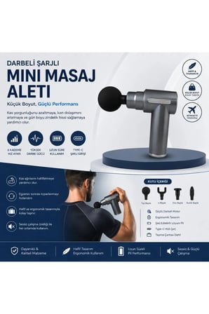 Darbeli Mini Masaj Aleti, 6 Kademe, Sessiz, Type-C Şarjlı, Sporcu Uygunluğu