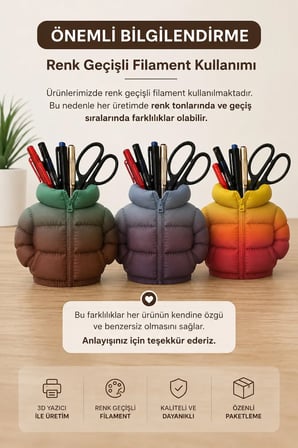 Şişme Mont Şeklinde Masaüstü Dekoratif Kalemlik, Renkli ve Eğlenceli Tasarım