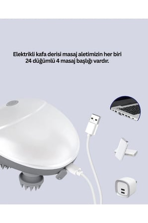 Şarjlı Kafa Masaj Aleti, 3 Hızlı Derin Masaj, Rahatlatıcı ve Kullanışlı