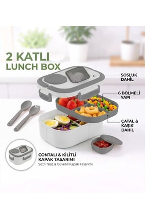 Beslenme Kutusu 2 Katlı Lunch Box Kilitli Kapak Yemek Kabı - 2 Katlı Bölmel