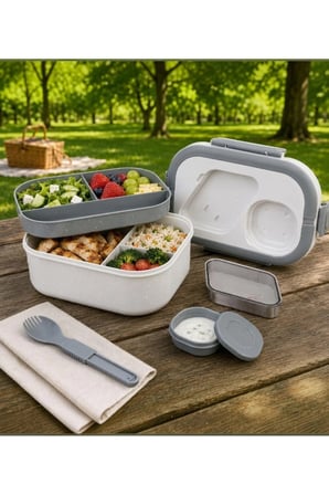 Beslenme Kutusu 2 Katlı Lunch Box Kilitli Kapak Yemek Kabı - 2 Katlı Bölmel
