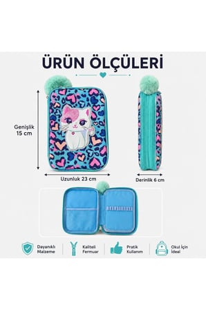 Holografik Kedi Desenli Çok Amaçlı Geniş Kapasiteli Kalemlik Çanta