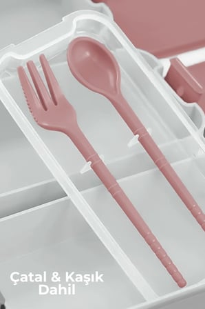 3 Katlı Bölmeli Kilitli Lunchbox Taşıma Saplı Kaşık Çatal Dahil