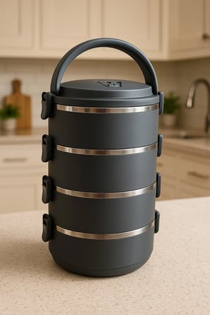 4 Katlı Füme Sefer Tası Sızdırmaz Yemek Termosu 2.4 Litre