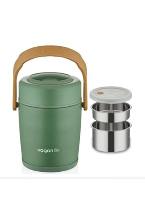 Çelik Beslenme Kabı 2 Kat 1600 Ml Yemek Kabı Yeşil