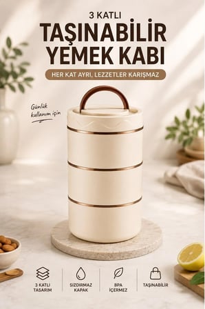 3 Katlı Beslenme Kabı Sızdırmaz Kapaklı Yemek Saklama Kabı