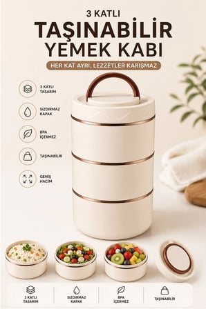3 Katlı Beslenme Kabı Sızdırmaz Kapaklı Yemek Saklama Kabı