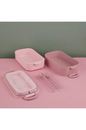 2 Katlı Kaşık Çatallı Beslenme Kutusu 1,8 L Pembe