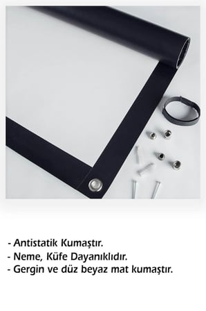 250x200 Beyaz Sabit Duvar Projeksiyon Perdesi, yüksek kalite görüntü sunar