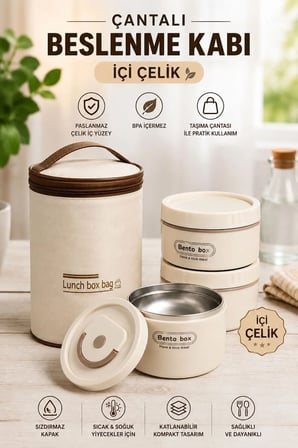 3 Katlı Termal Yalıtımlı Çantalı Sefer Tası