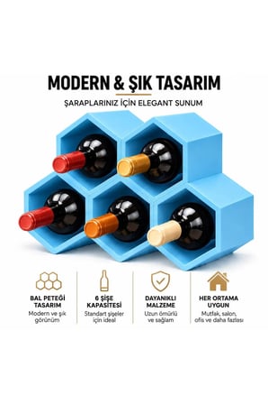 Açık Mavi Nostaji Modern Yatay Tasarım 5 Hazneli Şarap Şişe Stant