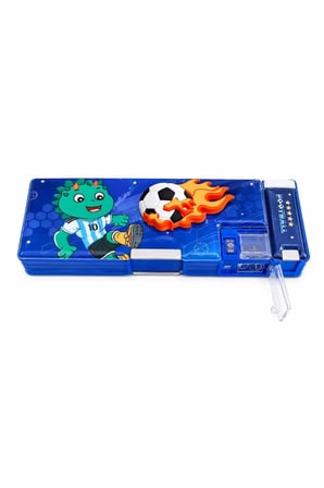 Desenli Çift Taraflı Fonksiyonel Plastik Kalem Kutusu, Dino Football Tasarımı