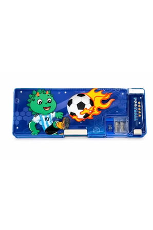 Desenli Çift Taraflı Fonksiyonel Plastik Kalem Kutusu, Dino Football Tasarımı