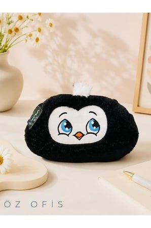 Sevimli Penguen Tasarımlı Peluş Kalem Kutusu, Şık ve Renkli Aksesuar