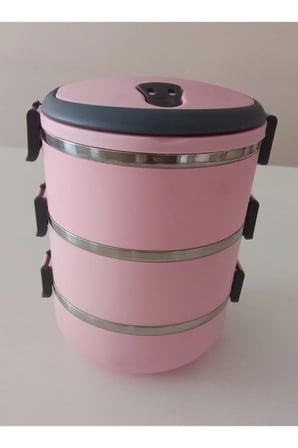 3 Katlı Sızdırmaz Yemek Termosu Sefer Tası - Pembe