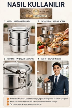 3 Katlı Paslanmaz Çelik Sefer Tası 4.5 L Bölmeli 17x20 cm