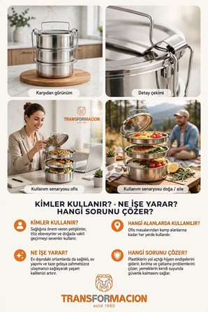 3 Katlı Paslanmaz Çelik Sefer Tası 4.5 L Bölmeli 17x20 cm