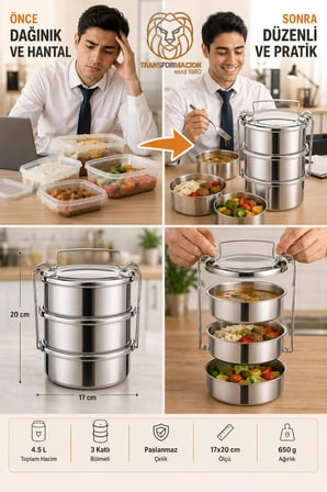 3 Katlı Paslanmaz Çelik Sefer Tası 4.5 L Bölmeli 17x20 cm