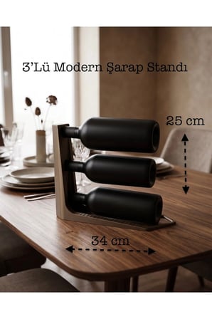 3'lü Şarap Standı Rafı - Masa Üstü Şaraplık 25x34 cm BRONZ