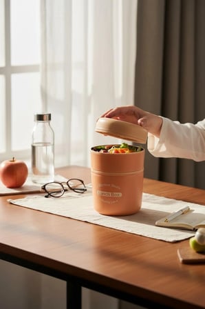 Tohana kulplu 2 katlı pembe çelik sefer tası 710 ml