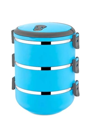 3 Katlı Sızdırmaz Yemek Termosu Sefer Tası 1,8 Litre Mavi