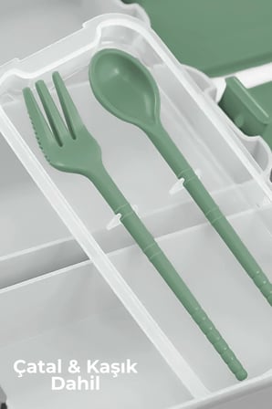 3 Katlı Bölmeli Kilitli Lunchbox Taşıma Saplı Kaşık Çatal Dahil