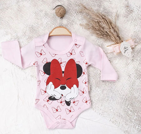 Minnie Mouse Baskılı Çıtçıtlı Bebek Zıbın