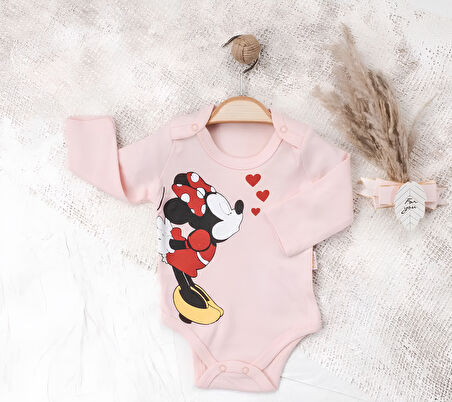 Kalpli Minnie Mouse Baskılı Çıtçıtlı Bebek Zıbın