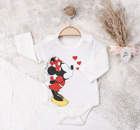 Kalpli Minnie Mouse Baskılı Çıtçıtlı Bebek Zıbın