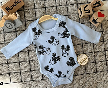 Mickey Baskılı Çıtçıtlı Bebek Zıbın