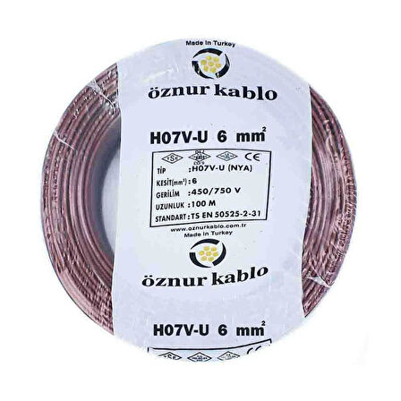 Öznur 6 Mm Nya Kablo Tek Damar Kahverengi 100 Metre
