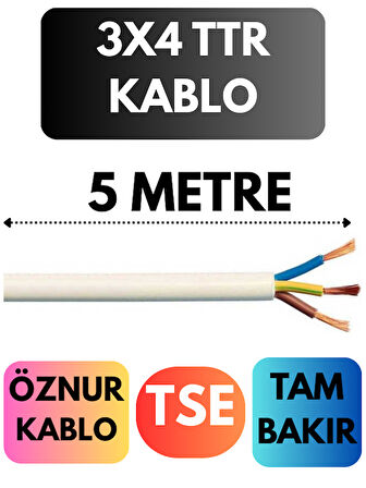 Öznur 3X4 TTR Kablo Metre Seçenekli (Beyaz)