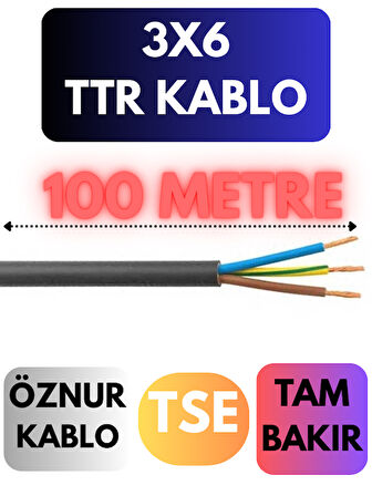 Öznur 3X6 TTR Kablo Metre Seçenekli (Siyah)