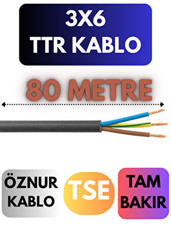 Öznur 3X6 TTR Kablo Metre Seçenekli (Siyah)