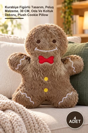 4 Adet Kurabiye Adam Peluş Yastık 30 CM Oda Ve Koltuk Dekoru