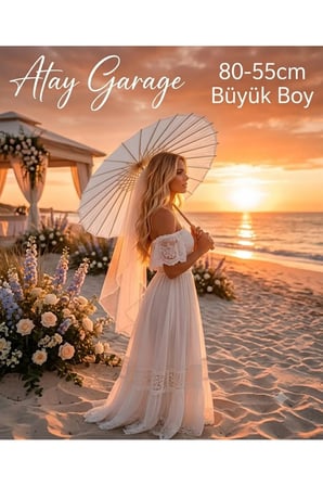 Büyük Boy Beyaz Dekoratif El Şemsiyesi 55-80cm