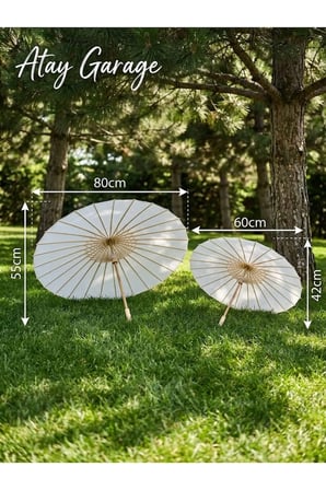 Büyük Boy Beyaz Dekoratif El Şemsiyesi 55-80cm