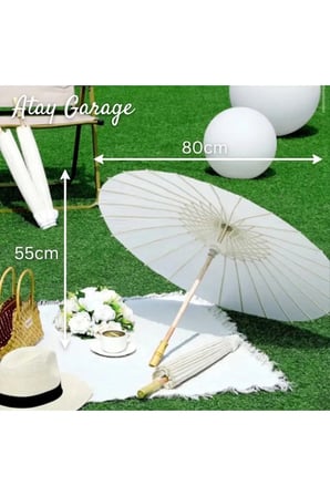Büyük Boy Beyaz Dekoratif El Şemsiyesi 55-80cm