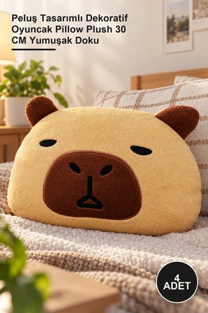 4 Adet Capybara Yastık Peluş Dekoratif Oyuncak 30 CM