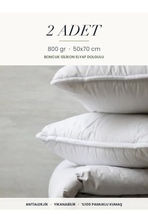 2 Adet 800 gr Boncuk Silikon Elyaf Dolgulu Yastık 50x70 cm Antialerjik Yıka