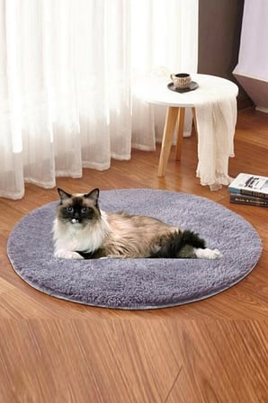 Yumuşak Gri Peluş Kedi Yatağı ve Kulübesi, Konforlu Evcil Hayvan Minderi