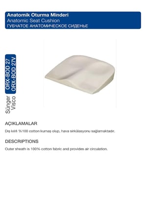 Sünger Anatomik Oturma Minderi Uzun Süre Oturma İçin 42X38X8