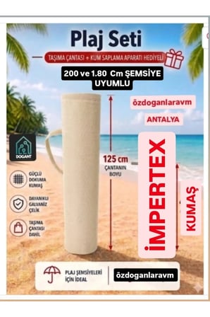 Krem Plaj Kamp Şemsiyesi 2 Metre 10 Telli Çanta Kazık
