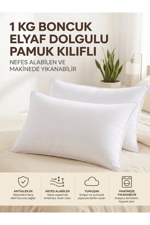 4'lü Elyaf Yastık 1 KG Dolgun Pamuk Kılıflı Yastık Seti