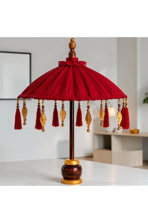 El Yapımı Dekoratif Bali Şemsiyesi 90x40 cm Ahşap Ayaklı Püsküllü